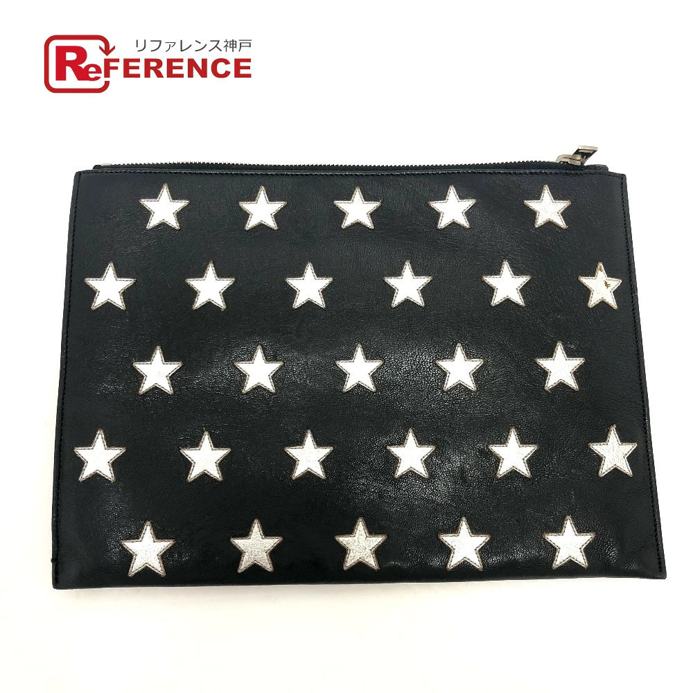 Saint Laurent Star Patch Flat Shoulder Bag Leather Clutch Black